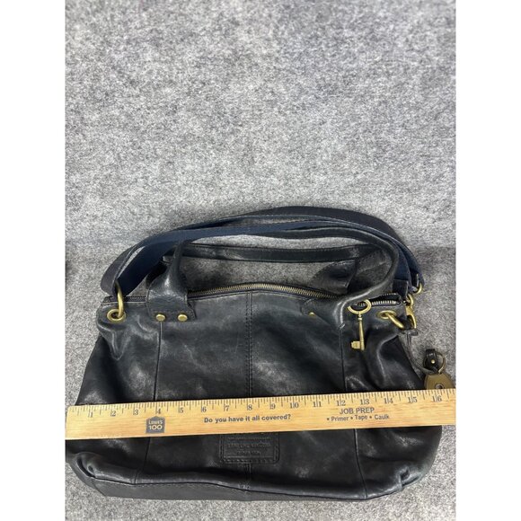 Fossil Leather Shoulder Bag Womens Black Satchel Zip Top Double Front Pockets - Picture 4 of 8